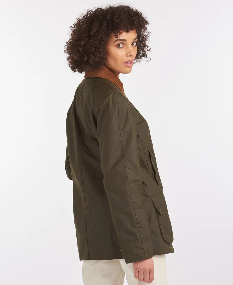 Barbour Ladies Aintree Wax Jacket Archive Olive/Pink Olive Tartan -4